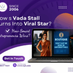 A promotional graphic showing a laptop with an image of a woman and a boutique ad, featuring contact information and text about entrepreneurs and viral success.